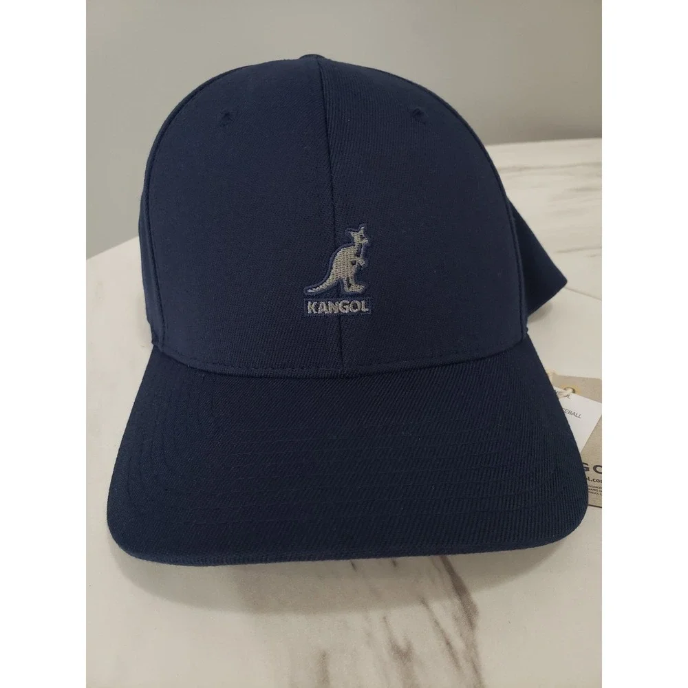 NEW Kangol Wool Flexfit Baseball Cap L/XL Navy Blue Logo Hat Streetwear Classic‎